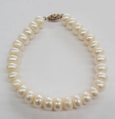 14K Yellow Gold Clasp 8.5MM 7.5" Genuine Pearl Bracelet by NJR - Image 1 of 4