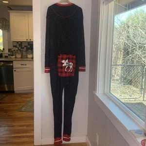 Lazy One Moose Caboose Union Suit Pajamas L Red Plaid Butt Flap Long Johns - Picture 1 of 5