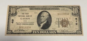 XF 1929 $10 GALION, OHIO Ch #419 Low Serial First NB National Currency Bank Note - Picture 1 of 2
