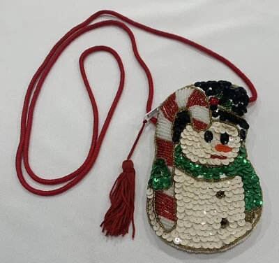 Monedero muñeco de nieve vintage con cuentas y lentejuelas de Navidad mini miniatura vacaciones Foto 1 de 4