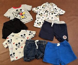 Lot of 7 Disney Baby Boys Shorts & Shirts Outfits size 0-3 mo. + other brands