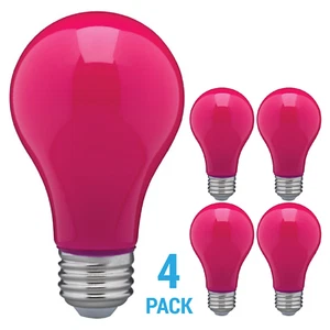 4 Pack CERAMIC PINK LED Bulb A19 Medium E26 8W 60 Watt Equivalent Damp Location - Picture 1 of 4