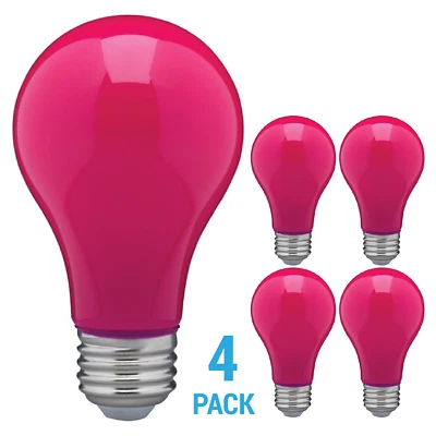 SATCO 4 Pack CERAMIC PINK LED Bulb A19 Medium E26 8W 60 Watt Equivalent Damp Location
