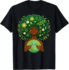 Green Black Afro Mother Earth Day Gaia Save Our Planet Earth T-Shirt Hoodie - Picture 1 of 18