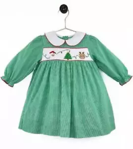 Petit Ami Christmas Santa Reindeer Smocked Green Check Dress Set 3 6 9 Months - Picture 1 of 1
