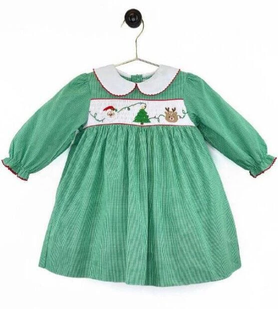 Petit Ami Navidad Papá Noel Reno Calado Verde Cuadros Vestido Conjunto 3 6 9 Meses Foto 1 de 1