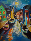 Original Painting Scandinavian Night Art Norway Artwork Denmark Painting River