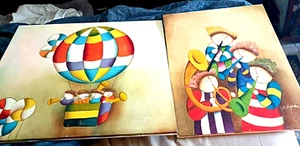 J. Roybal Signed Paintings Children Musicians and balloons Canvas as is - Picture 1 of 10