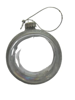 Pallina natalizia Decorazione Albero di Natale anello argento con glitter feste  - Immagine 1 di 4