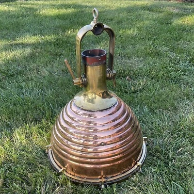 Antique Ship Beehive Pendant Light Reclaimed Copper Brass Nautical LARGE Hanging - Image 1 of 4