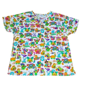 Uniforme de vida caprichoso monstruos locos payasos mariposas camisa exfoliante blanca grande - Imagen 1 de 12