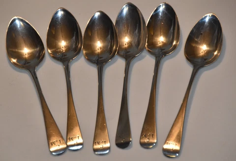Six Antique George III Sterling Silver Spoons London 1814, Solomon Hougham maker Cover