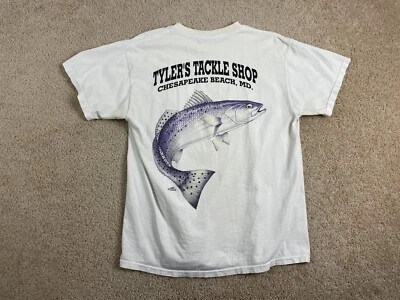 Camiseta Delta De Colección Para Hombres Grande Peso Profesional Preencogido Tylers Tackle Shop Blanca Foto 1 de 4