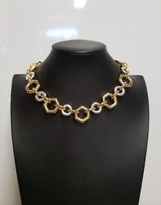 DKNY Two-Tone Circle & Hexagon Link Chain Collar 16" Necklace - Picture 1 of 4