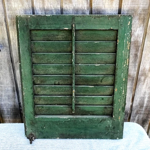 Single ANTIQUE SALVAGE PA FARMHOUSE Wood Window Shutter Original Paint Hardware Cover