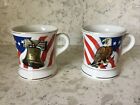 American Liberty Bell & Eagle Gold Trimmed Porcelain Coffee Mugs Set Of 2