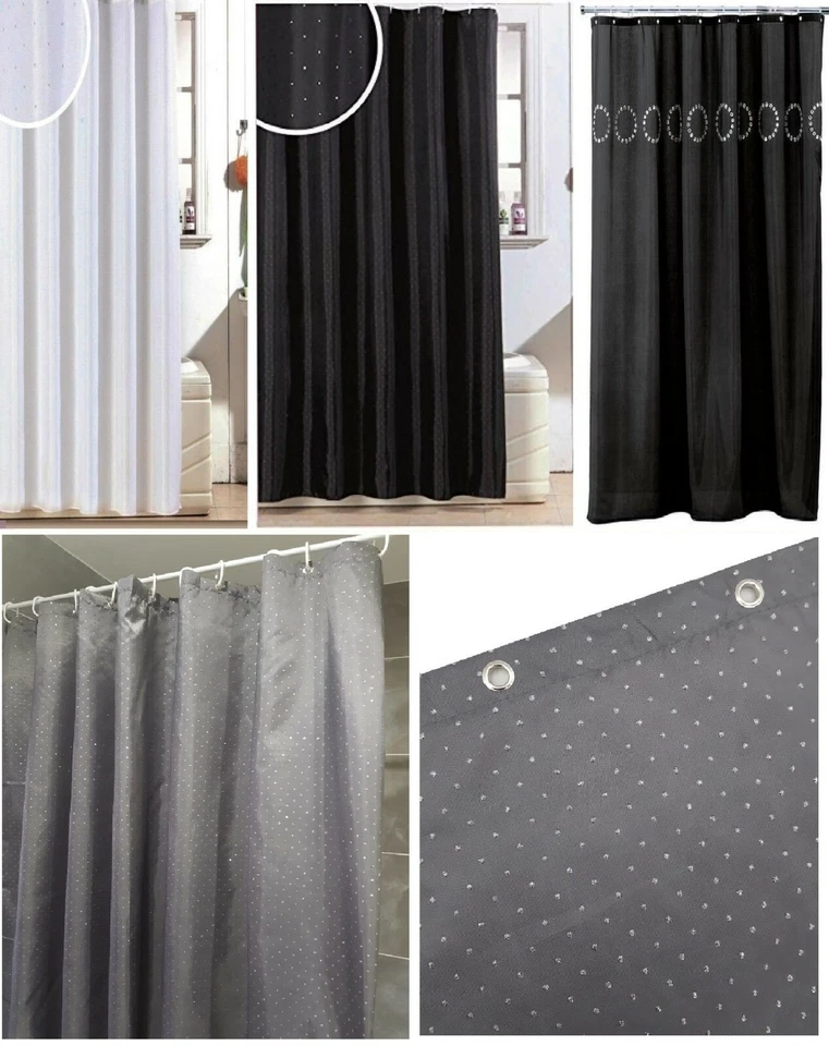 GLITTER DIAMANTE LUXURY SHOWER CURTAIN & HOOKS MACHINE WASHABLE 100% POLYESTER - Image 1 of 1