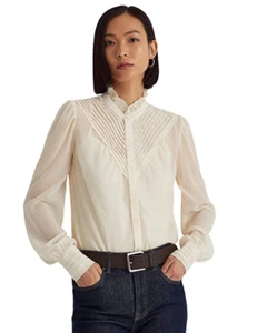 Blusa Georgette Arrugada Lauren Ralph Lauren Invierno Crema Talla XL 3162 - Imagen 1 de 3