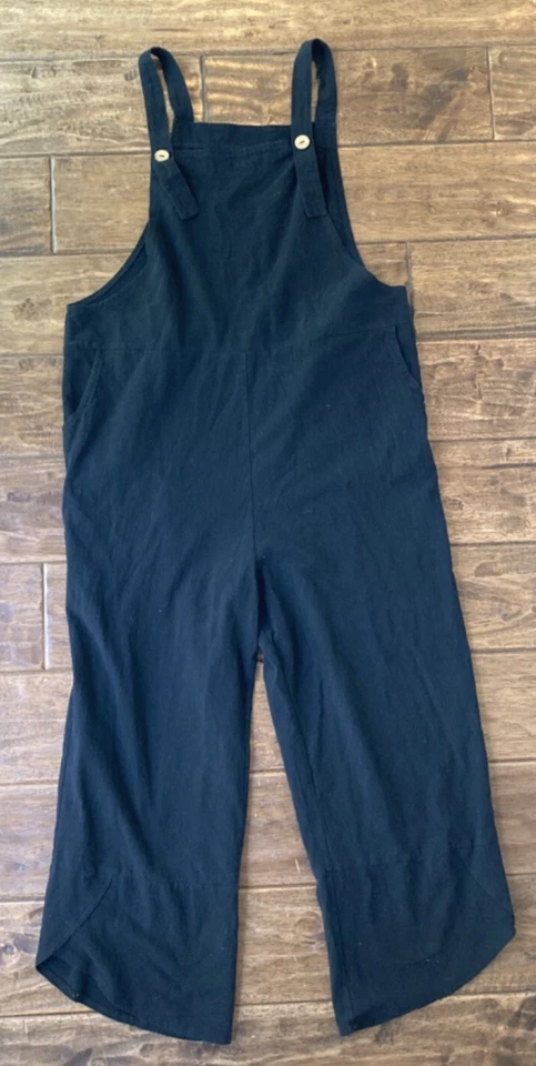 Macacão 100% Algodão Feminino Grande Preto Perna Larga Pedal Bainha Laganlook Boho - Imagem 1 de 4