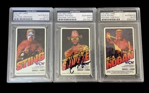 Complete Set WCW Autographed Calling Cards Hulk Hogan, Sting & Macho Man PSA DNA - Picture 1 of 5