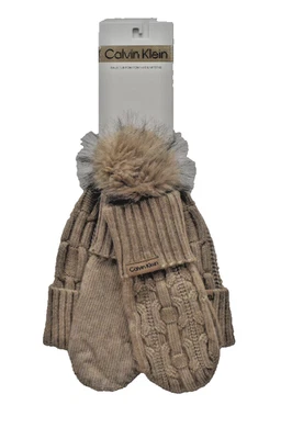 Calvin Klein Imitación Piel Pom Gorro Gorro y Mitones Conjunto Café Ole ¡Nuevo! Nuevo con etiquetas Foto 1 de 4