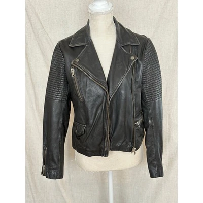 Chaqueta Topshop Cuero Negro Moto Cremallera Talla 6 Foto 1 de 4