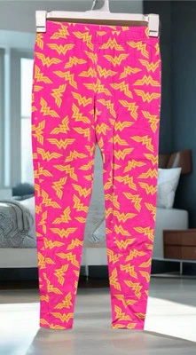 Leggings DC Comics (Z) Mujer Maravilla Novedad M Rosa Amarillo Logo Elástico Tobillo Usados en Excelente Condición Foto 1 de 4