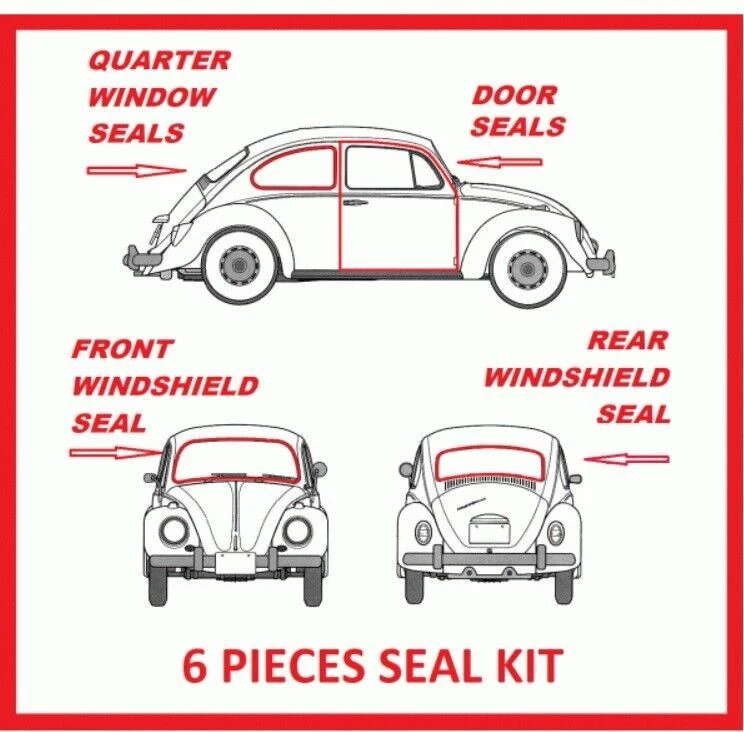 Volkswagen VW BUG Beetle 1972 - 1979 Door and Window Rubber seals 6 Pieces - Изображение 1 из 1