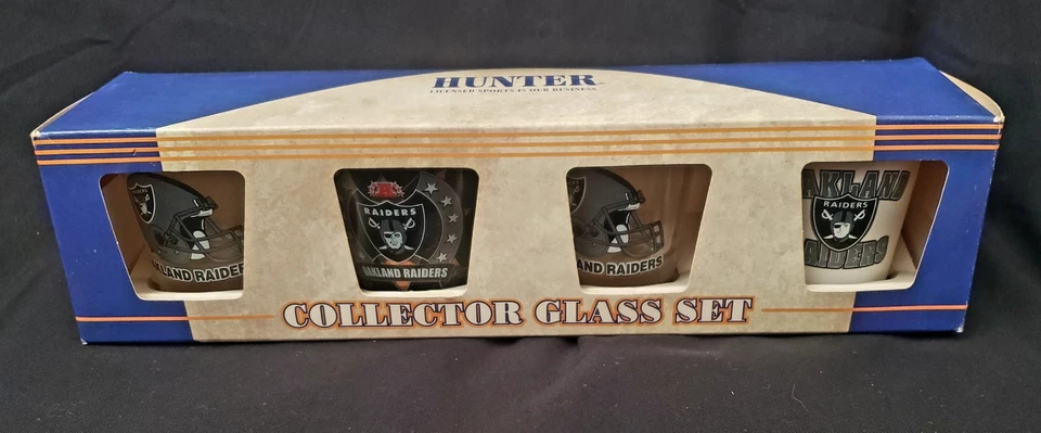 Juego de vidrio coleccionista Oakland Raiders - 4 en caja de Hunter Foto 1 de 4