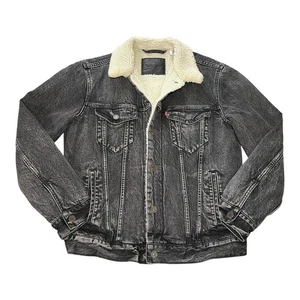 Levi’s Premium Denim Sherpa Jacke Herren Medium anthrazit schwarz gefüttert Druckknopf *Mängel - Bild 1 von 24