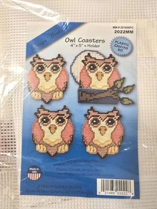 Design Works Plastic Canvas Kit Blue Moon Owl Coasters Set - Picture 1 of 10