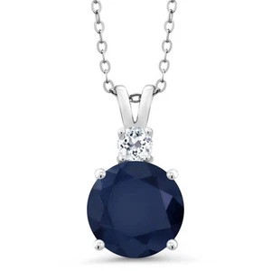 925 Sterling Silver Sapphire and White Topaz Pendant Necklace For Women (5.17 - Picture 1 of 4