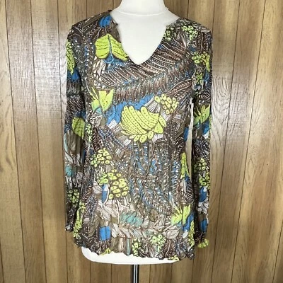 Blusa plisada manga larga hilo metálico marrón azul LIBRA (Talla S) para mujer Foto 1 de 4