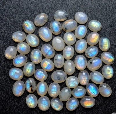 Oval Cabochon 10x12MM Natural White Rainbow Moonstone Loose Gemstone Wholesale - Image 1 of 4