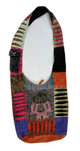Vintage 90s Hippy Boho Rainbow Patchwork Owl Shoulder Bag Tote Purse - Picture 1 of 5