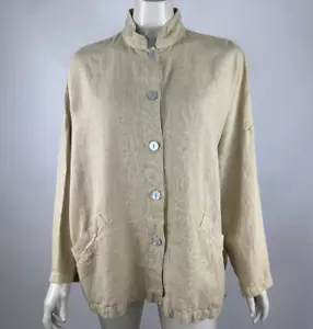 Bryn Walker Heavy Linen Jacket Women S EUC Button-Up Long Sleeve High Neck Beige - Picture 1 of 12