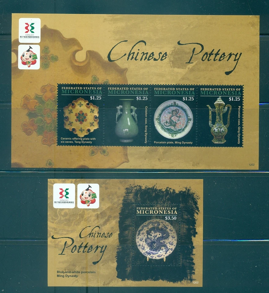 Micronesia - Sc# 957-8. 2011 Chinese Pottery. MNH Souv. Sheets 17.00.. - Image 1 of 1