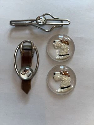 Vtg Reverse Painted Glass Jack Terrier Tie Bar + More 4 Pieces - Image 1 of 4