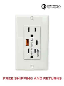Toma de corriente Qualcomm Quick Charge 3.0 USB A/C, receptáculo de carga 15A TR - Imagen 1 de 6
