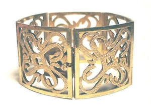 DECLARACIÓN Étnica ARTESANAL 925 ESTERLINA/Vermeil 1 3/8" FILIGRANA Placa PULSERA - Imagen 1 de 4