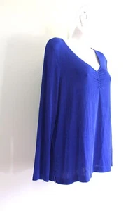 French Laundry Slinky Shirt Womens 1X Plus Blue Stretch Acetate Spandex V Neck - Picture 1 of 5