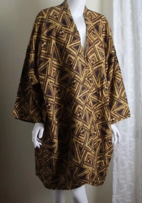 NWT Eskandar 0 OS L XL 1X 2x 3x Gold Mudcloth African 38"L Coat Jacket Linen - Image 1 of 4