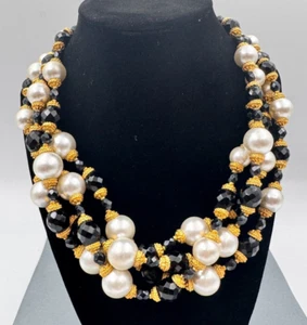 BEN-AMUN KUNSTPERLEN SCHWARZ ONYX GOLD PERLENKETTE - Bild 1 von 7