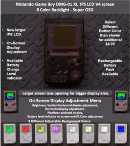 Nintendo Game Boy DMG-01 XL IPS OSD V4 screen 8 Color Backlight Mod- Pick Color - Picture 1 of 20
