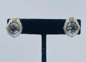 Judith Ripka Jr Dos Plata de Ley & 18k Oro Prasiolita Diamante Pendientes Clip - Imagen 1 de 5