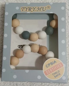 TURY.HU Pacifier Clip for Baby Silicone Teething Soothie Toy Beige Grey NIB - Picture 1 of 3