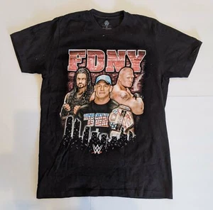 WWE X FDNY 2 SIDED T-SHIRT JOHN CENA DEAN AMBROSE BROCK LESNAR ROMAN REIGNS RARE - Picture 1 of 2