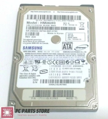 Samsung HM060HI 2.5" SATA 60GB HARD DRIVE REV B FW YD100-15 REV 02 BF41-00105A - Image 1 of 4