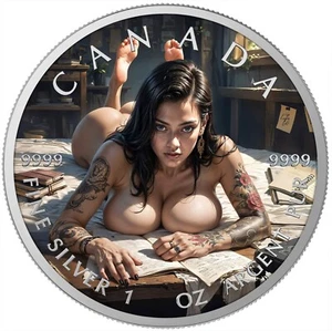 Canada 2025 Dare Disturb Tattoo Girl Naughty 1oz colorized silver coin 9999 (12) - Imagen 1 de 5