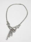Vintage Clear Glass Faceted Rhinestone Pendant Choker Necklace 14.5"